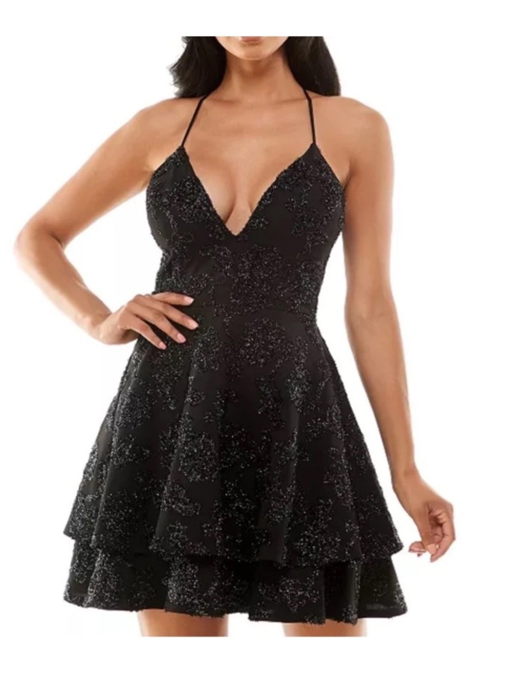 Emerald Sundae Juniors' Lace-Back Fit & Flare Dress Beaded Lace Cut Out Back XL